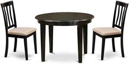 East West Furniture BOAN3-CAP-C 3 Piece Kitchen Table Set for Small Spaces Contains a Round Dining Table and 2 Linen Fabric Dining Room Chairs, 42x42 Inch, Cappuccino