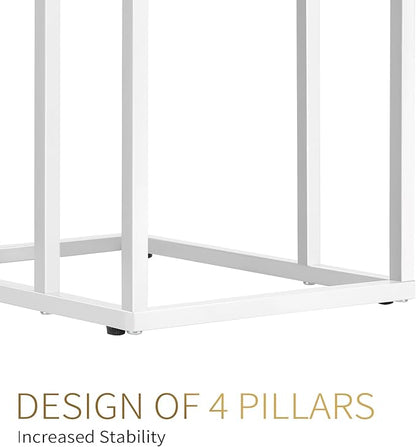 C Shaped End Table Set of 2 for Sofa and Bed, Slide Under Couch Tables, Side Table With Faux Marble Top, Small Under Table Tray for Living Room, Bedroom, White