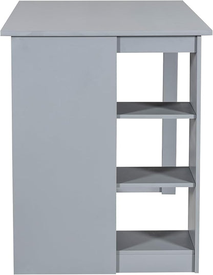 Merax 5 Piece Solid Wood Farmhouse Counter Height Dining Table Set with 3-Tier Storage Shelves,and 4 Upholstered Dining Chairs,Gray