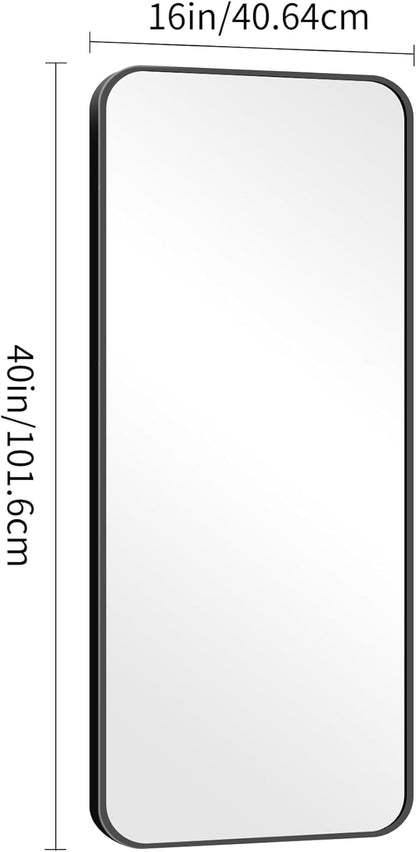 16" x 40"Bathroom Mirror, Matte Black Wall Mirror with Metal Frame, Decorative Rectangular Vanity Mirror for Bedroom Bathroom Living Room Entryway (Horizontal/Vertical)