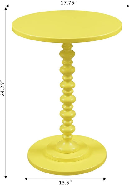 Convenience Concepts Palm Beach Spindle 17.75" Traditional Round End Living Room, Turned Solid Wood Side, Classic Display Pedestal Table, Yellow