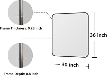 Koonmi Bathroom Mirror, 30X36 Inch Black Metal Framed Mirror for Bathroom, Tempered Glass, Anti-Rust, Rounded Rectangle Mirror for Restroom, Bedroom, Black