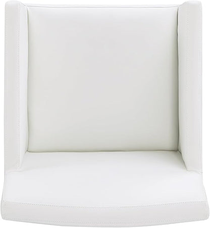 Manhattan Comfort Anna Square Modern Dining Chair with Arms, Head-to-Toe Faux Leather Upholstered Accent Armchair with Plastic Foot Padding, Set of 1, Cream
