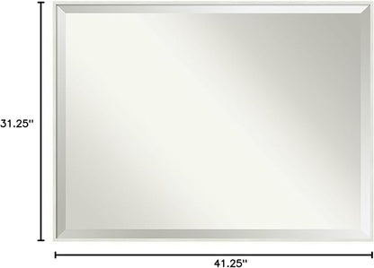 Amanti Art White Bathroom Mirror for Over Sink, 31x41 Lucie White Rectangle Vanity Mirror, X-Large Modern Wood Frame, Hangs Horizonally and Vertically, Bathroom Wall Decor, Beveled Edge from WI, USA