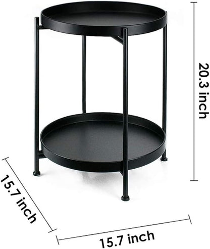 Tiita Round End Table Mental 2-Tier Side Table Nightstand/Small Iron Tables Accent Coffee Table for Living Room Bedroom Office Small Space