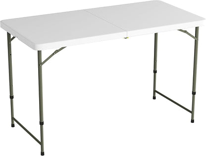 Adjustable Folding Table - Portable 4-Foot Plastic Utility Tabletop with 2 Height Settings - Indoor and Outdoor Seating by Lavish Home (White)