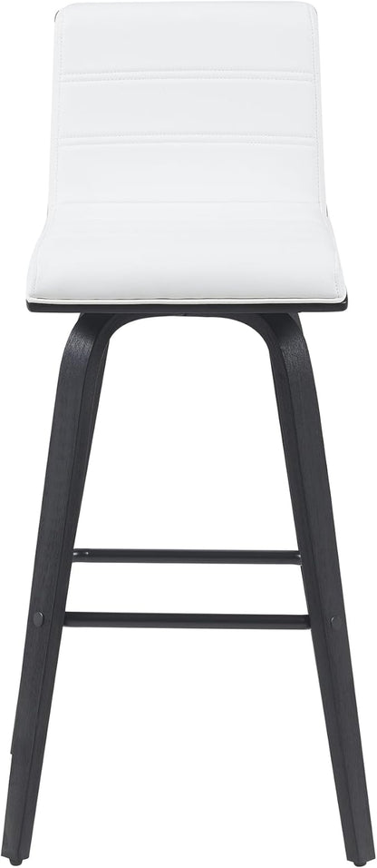 Vienna Modern Swivel Bar Height Stool with Snow White Faux Leather Seat and Black Brushed Wood Frame Set of 2