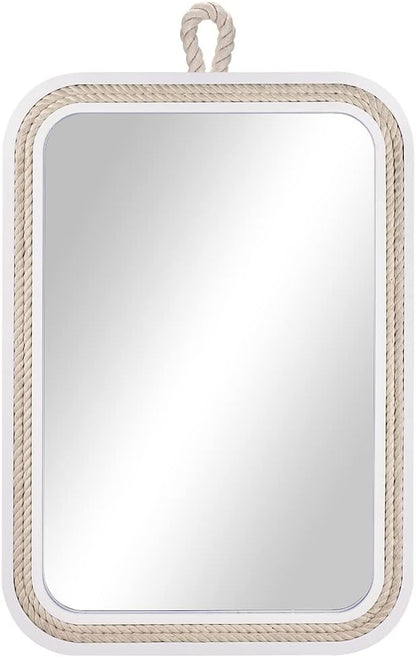 Nautical Rope Mirror Rectangular Hanging Mirrors for Wall 22''Lx16''W White Decorative Mirror Farmhouse Mirror with Rope for Bathroom,Livingroom,Entryway-Beachy Coastal Wall Decor