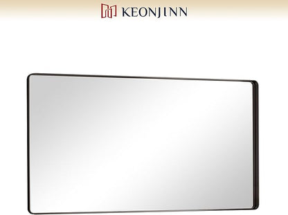 Keonjinn Black Bathroom Mirror for Vanity 55 x 30 Inch Large Metal Framed Wall Mirror Matte Black Rounded Rectangle Farmhouse Mirror, HD Tempered Glass, Modern Decorative Mirror(Horizontal/Vertical)