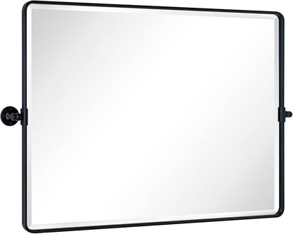 TEHOME 40x30'' Pivot Mirror Matt Black Tilt Bathroom Vanity Mirror Black Metal Framed Rectangle Horizontal Tilting Beveled Vanity Mirrors
