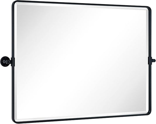 TEHOME 40x30'' Pivot Mirror Matt Black Tilt Bathroom Vanity Mirror Black Metal Framed Rectangle Horizontal Tilting Beveled Vanity Mirrors
