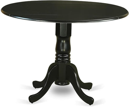 East West Furniture DLVA3-BLK-C 3 Piece Kitchen Table Set for Small Spaces Contains a Round Dining Room Table with Dropleaf and 2 Linen Fabric Upholstered Chairs, 42x42 Inch, Black