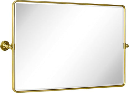 TEHOME 24 x 38'' Horizontal Farmhouse Gold Metal Framed Pivot Rectangle Bathroom Mirror Tilting Beveled Vanity Mirrors for Wall