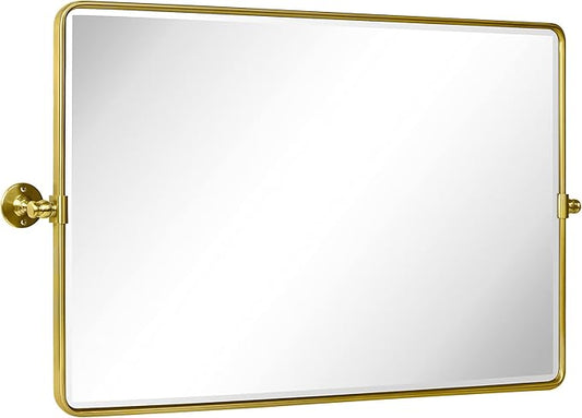 TEHOME 24 x 38'' Horizontal Farmhouse Gold Metal Framed Pivot Rectangle Bathroom Mirror Tilting Beveled Vanity Mirrors for Wall