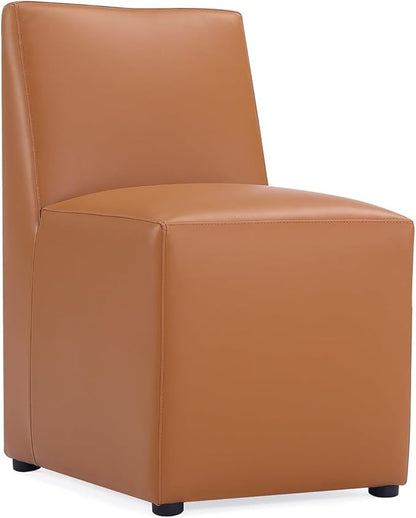Manhattan Comfort Anna Square Modern Dining Chair with Head to Toe Faux Leather Upholstery and Plastic Foot Padding, Luxury Accent Furniture, Set of 2, Saddle