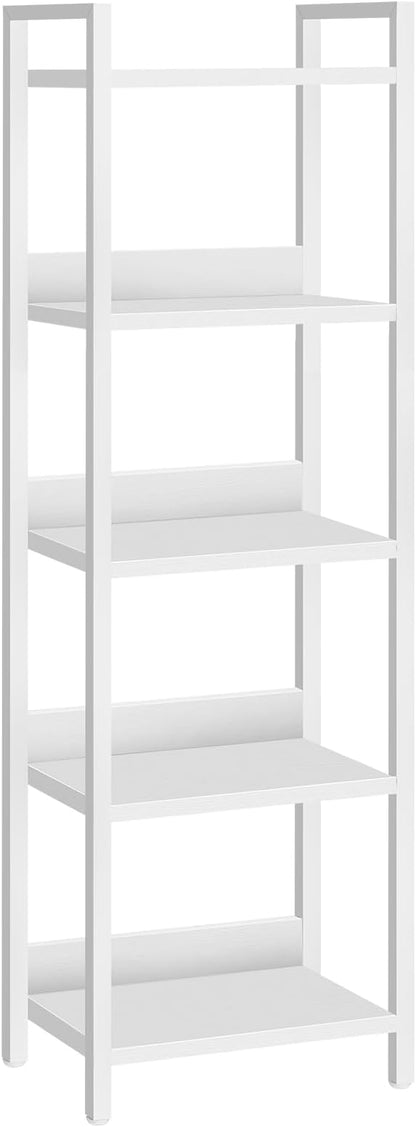 Bookshelf, 5-Tier Bookcase, Standing Book Shelf for Small Space, Storage Shelf Organizer, for Living Room, Bedroom, Study, Balcony, White BKBW5501
