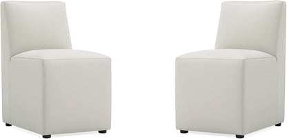 Manhattan Comfort Anna Square Modern Dining Chair with Head to Toe Faux Leather Upholstery and Plastic Foot Padding, Luxury Accent Furniture, Set of 2, Stone Grey