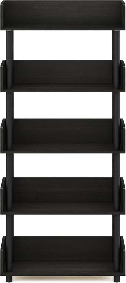 Furinno Turn-N-Tube 5-Tier Multipurposes Display Rack, Open Shelf Rack/Storage with Back & Side Panel, Espresso