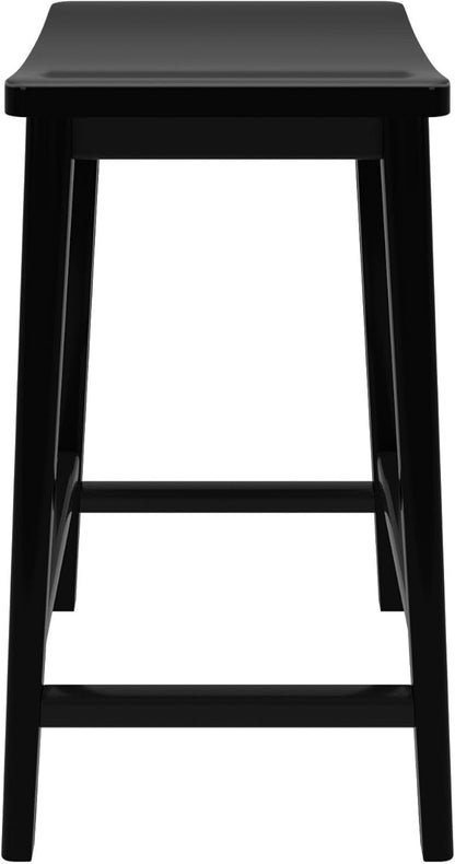 Plank+Beam Smythe Counter Stool, 24", Set of 4, Sturdy Wood Modern Kitchen Counter Height Stool, Saddle Seat Backless Counter Chair, Metal Footrest, Black