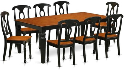 East West Furniture LGKE9-BCH-W 9 Piece Dining Table Set Includes a Rectangle Dining Room Table with Butterfly Leaf and 8 Wooden Seat Chairs, 42x84 Inch, Black & Cherry