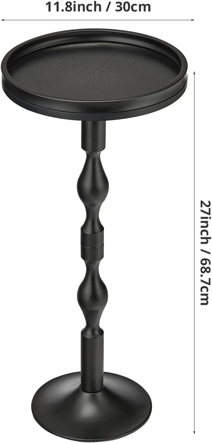 Small Round Drink Table,Pedestal Tables,Small Round Side Table for Narrow Spaces,End Table for Living Room, Bedroom, Bathroom,Balcony (Black)