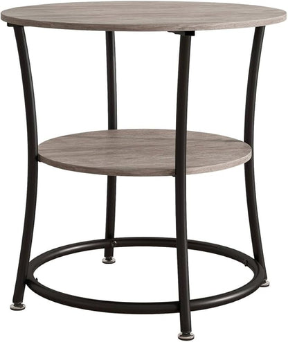BOFENG Round Coffee Table Side Table,Round End Table with 2 Storage Shelves for Living Room, Bedroom,Small Space,Coffee Table Nightstand with Sturdy Metal Frame,Easy Assembly,Black+Grey
