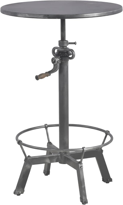 LOKKHAN 33.5"-39.4" Tall Industrial Bar Table-Adjustable Bar Height Pub Table-23.7" Dia Swivel Round Metal Top-Easily Adjusts by Crank Handle, Silver Gray