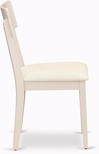 East West Furniture BOAD5-LWH-LC 5 Piece Dining Room Furniture Set Includes a Round Kitchen Table and 4 Faux Leather Upholstered Dining Chairs, 42x42 Inch, Linen White