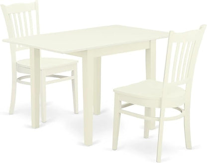East West Furniture NDGR3-LWH-W 3 Piece Dining Set Contains a Rectangle Dining Room Table with Dropleaf and 2 Kitchen Chairs, 30x48 Inch, Linen White
