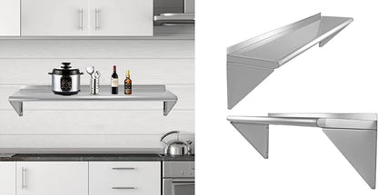 12''x48'' - 2packs Wall Mounted Stainless Steel Shelf NSF Commercial Metal Wall Mount Floating Shelving for Kitchen, Restaurant, Food Truck,Garage,Washrooms,Home&Hotel