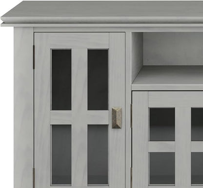 SIMPLIHOME Artisan SOLID WOOD 72 Inch Wide Contemporary TV Media Stand in Fog Grey for TVs up to 80 Inches, For the Living Room and Entertainment Center