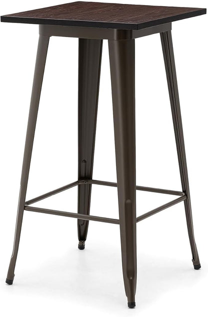 Glitzhome 41.25" H Modern Style Square High Heavy-Duty Metal Bar Table with Wooden Top Sturdy Frame Bistro Pub Table