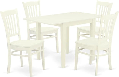 East West Furniture NDGR5-LWH-W 5 Piece Dining Room Furniture Set Includes a Rectangle Kitchen Table with Dropleaf and 4 Dining Chairs, 30x48 Inch, Linen White