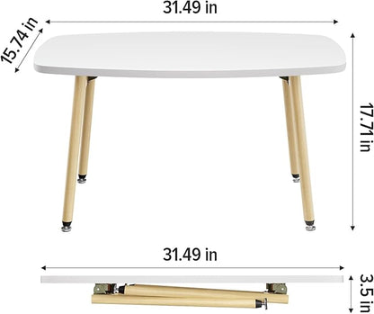 WOHOMO Folding Coffee Table White Small Coffee Tables for Living Room Portable Simple Modern Center Table for Small Spaces, No Assembly, 31.5 * 15.7 * 17.7IN, White Htp