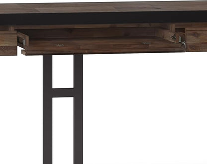 SIMPLIHOME Erina Large Desk - 72-Inch Wide Solid Acacia Wood and Metal Writing Desk in Rustic Natural Aged Brown, Modern Industrial Home Office Computer Table with Drawers and Flip-Down Keyboard Tray