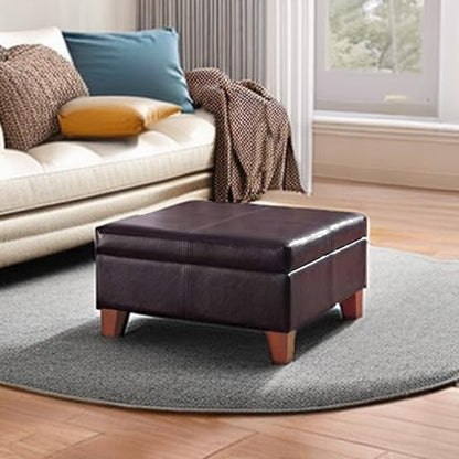 Homepop Home Decor |K2380-E155 | Luxury Large Faux Leather Square Storage Ottoman | Ottoman with Storage for Living Room & Bedroom, Distressed Brown