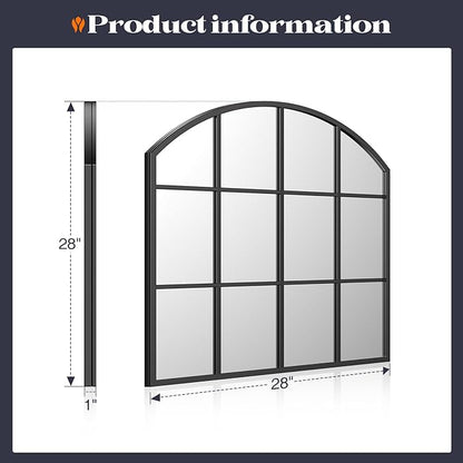 Wide Window Mirror, 28" x 28" Farmhouse Arched Wall Mirror, Rustic Windowpane Mirrors Large Grid for Living Room Bedroom Farmhouse Fireplace Hallway Entryway