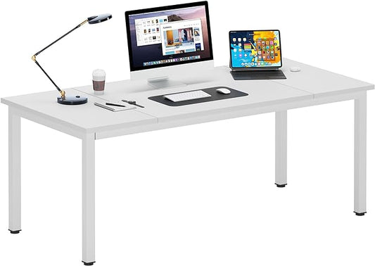 DlandHome Computer Desk, Large Executive Office Desk Computer Table Study Writing Workstation for Home Office,White,70.8 x 31.5 inch