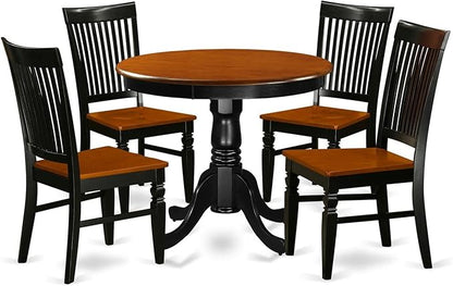 East West Furniture ANWE5-BCH-W 5 Piece Dining Set Includes a Round Kitchen Table with Pedestal and 4 Dining Room Chairs, 36x36 Inch, Black & Cherry