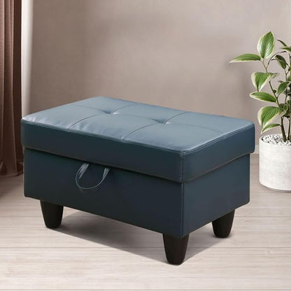 Denim L-Shaped 3-Piece Faux Leather Sofa with Storage Ottoman Set, Sectional Couch Sofa Set for Living Room, Office, Small Space