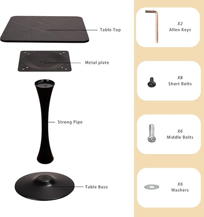 Square Modern Dinning Table 30 inches for 2-4 Bistro Tulip Table with Faux Marble top,Easy Assemble,Sturdy Metal Frame Diameter 30in*H28.74in (Black, 30in)