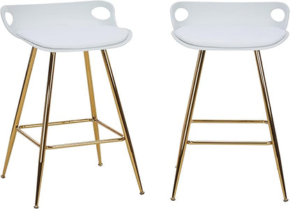 Sidanli Bar Stools Set of 2, Gold Bar Stools, Counter Height Stools with Leather Padded Seats and Footrests, 26 Inch White Barstools for Kitchen Island, Farmhouse or Home Bar
