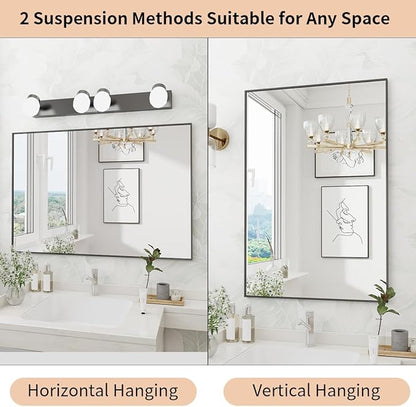 Koonmi Black Mirrors for Wall, 36x48 Inch Bathroom Mirror, Rectangular Wall Mirror for Living Room Bedroom Bathroom, Hangs Horizontally or Vertically