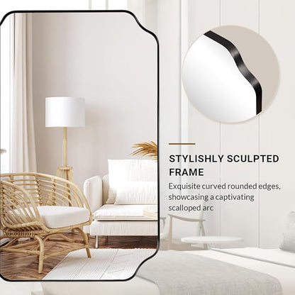ANDY STAR Unique Rectangle Wall Mirror, 24"x32" Black Mirror, Modern Mirror with Aesthetic Scalloped Edge Design Ideal for Bathroom, Bedroom or Entryway, Thin Frame Deep 1’’