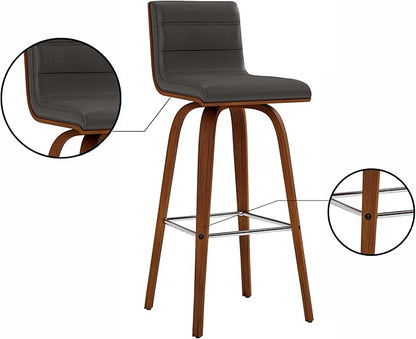 Vienna 30" Swivel Bar Stool in Walnut Wood Finish with Gray Faux Leather - Set of 3