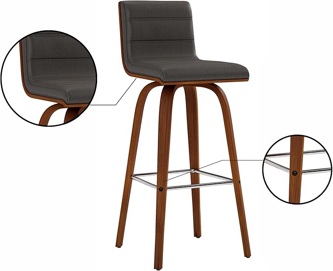 Vienna 30" Swivel Bar Stool in Walnut Wood Finish with Gray Faux Leather - Set of 4
