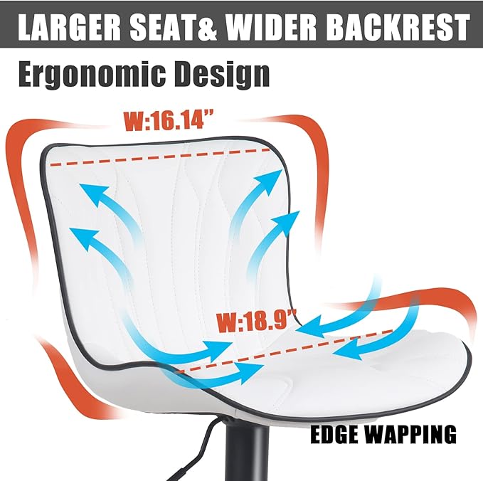 YOUNIKE Single White Bar Stools Modern Swivel Counter Height Bar Chair with Back Adjustable Kitchen Island Faux Leather Padded Barstools taburetes de bar Breakfast sillas para barra de cocina 1PCS