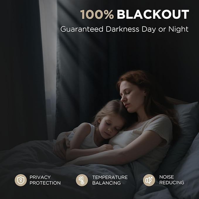 Joydeco 100% Blackout Curtains for Bedroom - Natural Linen Curtains 42" W x 72" L Long, Thermal Insulated 2 Panels Light Blocking Drapes, Rod Pocket & Back Tabs, Darkening Privacy for Living Room