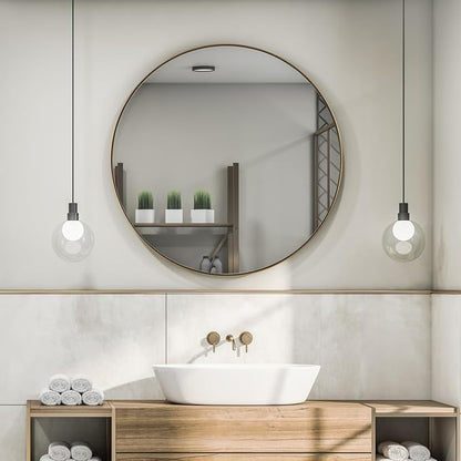 ANDY STAR 26 Inch Round Mirror, Brass Bathroom Mirror, Gold Circle Mirror with Stainless Steel Frame for Bathroom, Vanity, Living Room, Entryway