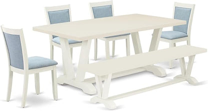 East West Furniture V027MZ015-6 6 Piece Dining Table Set Contains a Rectangle Dining Room Table and 4 Baby Blue Linen Fabric Parson Chairs with a Bench, 40x72 Inch, Multi-Color